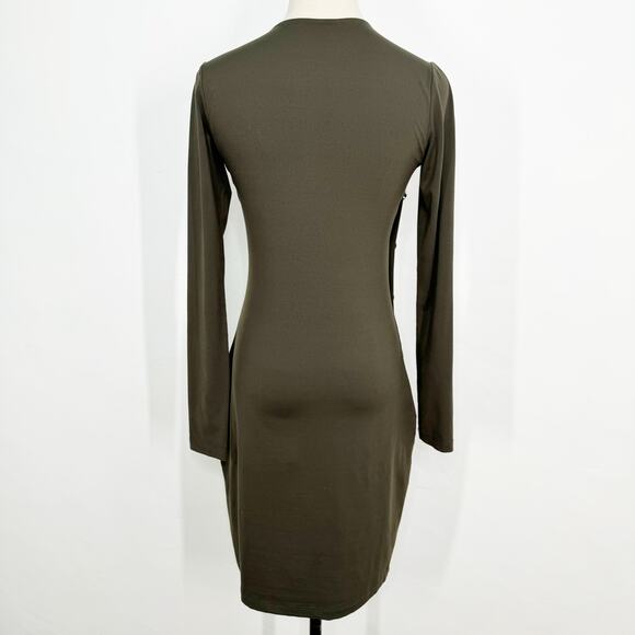 Susana Monaco Button Detail Dress Olive Green Long Sleeve Bodycon Office Size S - Picture 6 of 10